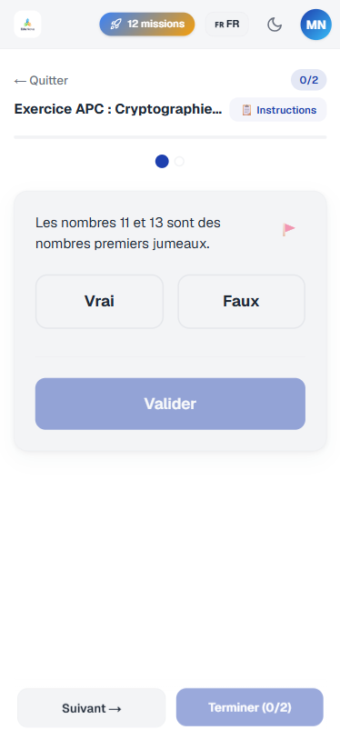 Interface Élève - Évaluation